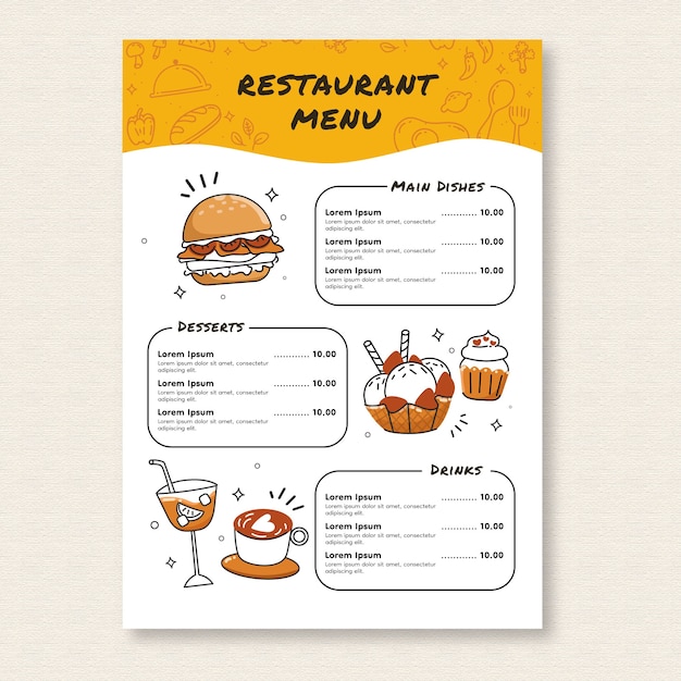 Delizioso modello di menu per fast food