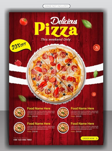 Delicious fast food pizza flyer design and restaurant food menu flyer design template