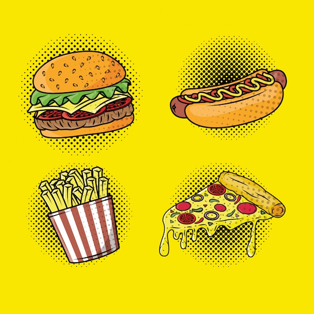 delicious fast food pop art style 