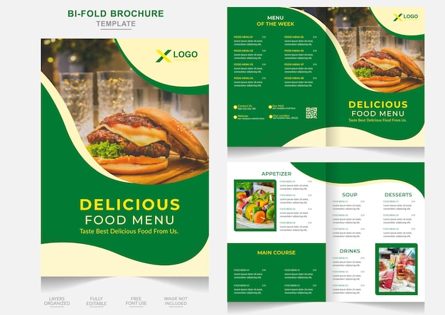 Vettore modello di progettazione brochure bifold del menu del ristorante fast food delizioso ristoranti bifold creativi