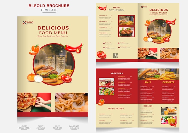 Vettore modello di progettazione brochure bifold del menu del ristorante fast food delizioso ristoranti bifold creativi