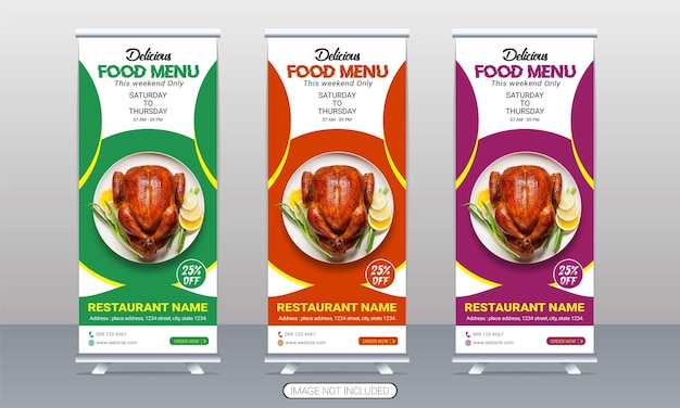 Delizioso fast food roll up banner e ristorante roll up banner design modello