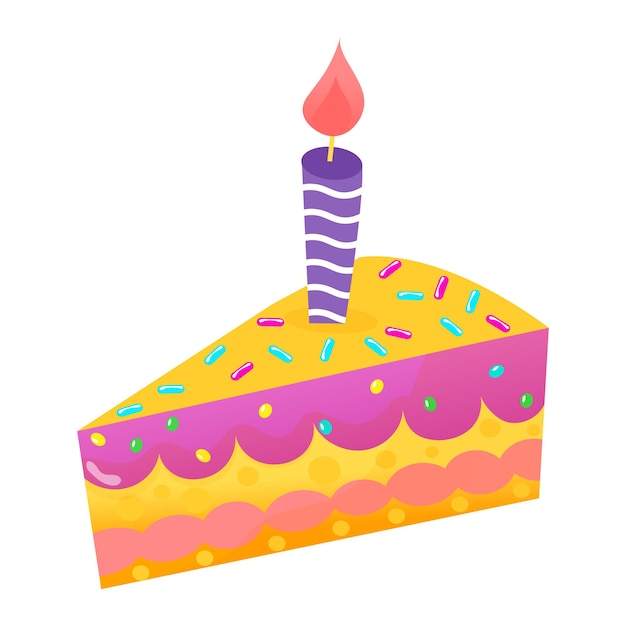 Вкусный праздничный торт с праздничной свечой, праздник выпечки, день рождения, изолированный элемент