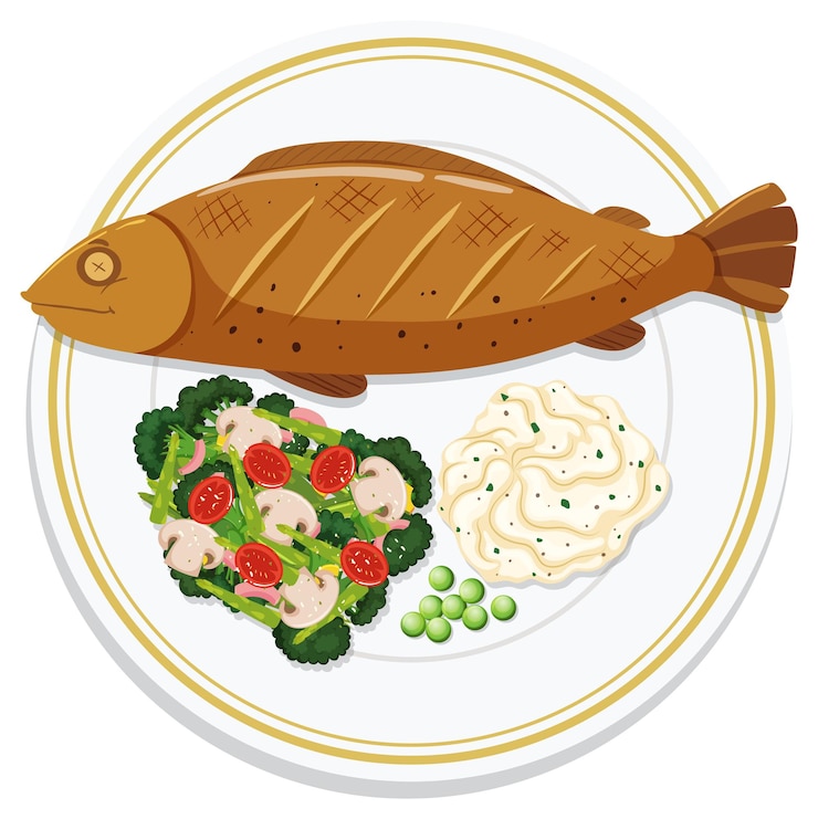 Вектор вкусная рыбная тарелка