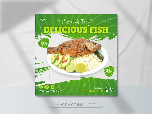 Vector delicious fish food banner template social media banner template