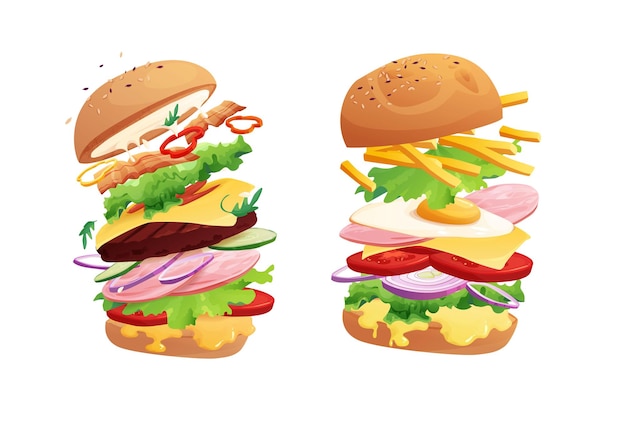 Vector delicious flying burgers