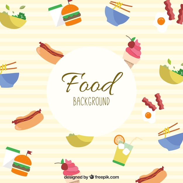 Vector delicious food background with flat design