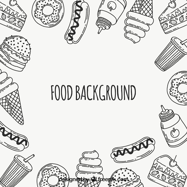 Delicious food background with hand drawn style