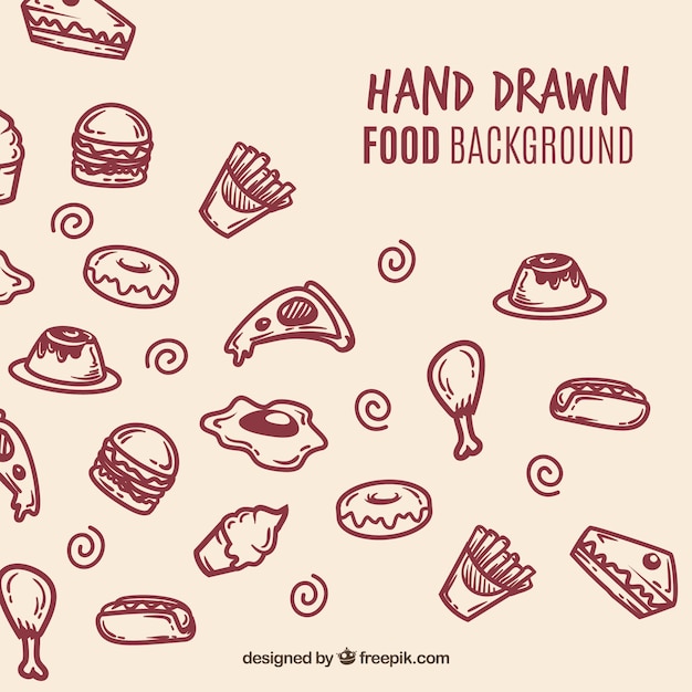 Delicious food background with hand drawn style