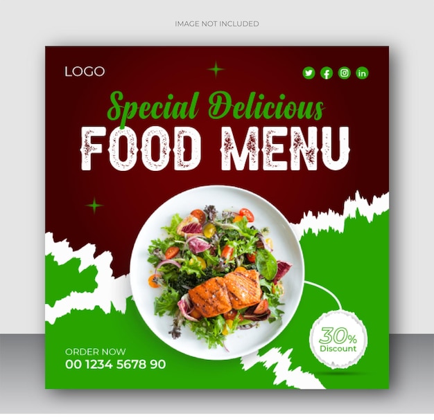 Delicious food banner design template for social media post