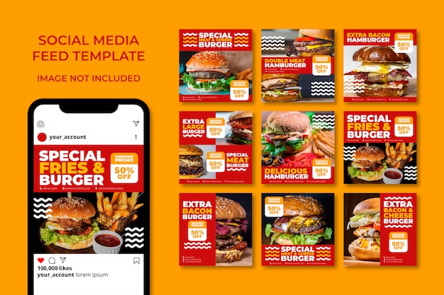 delicious food burger social media banner template bundle