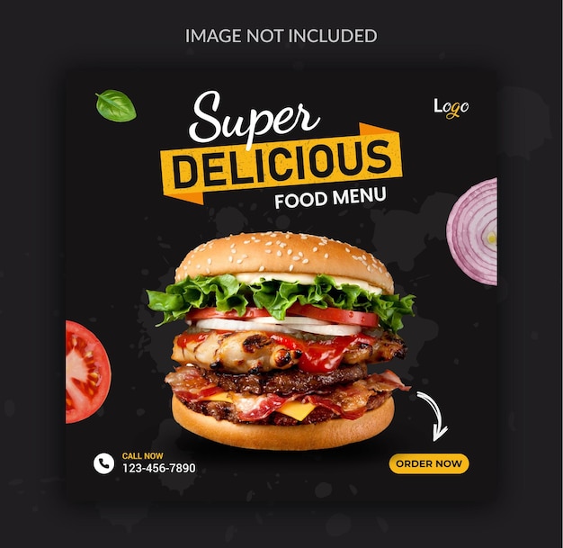 おいしいフードバーガーソーシャルメディアの投稿とinstagramのバナーテンプレートのデザイン