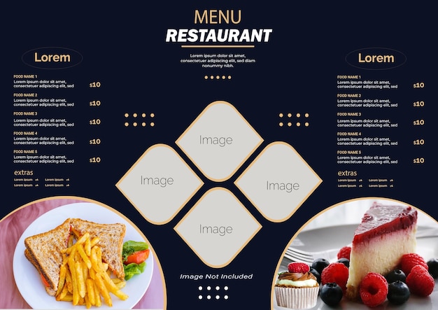 Vettore design della carta del menu del cibo delizioso o del ristorante fast food