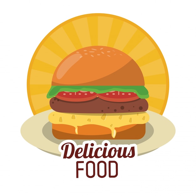 Vector delicious food fresh burger fast unhealthy sticker
