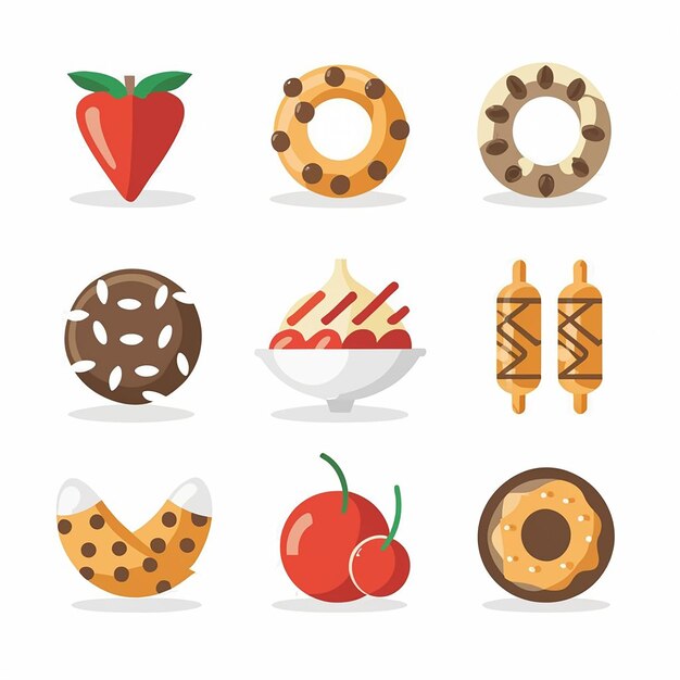 Delicious Food Icons in Flat Style on a white background