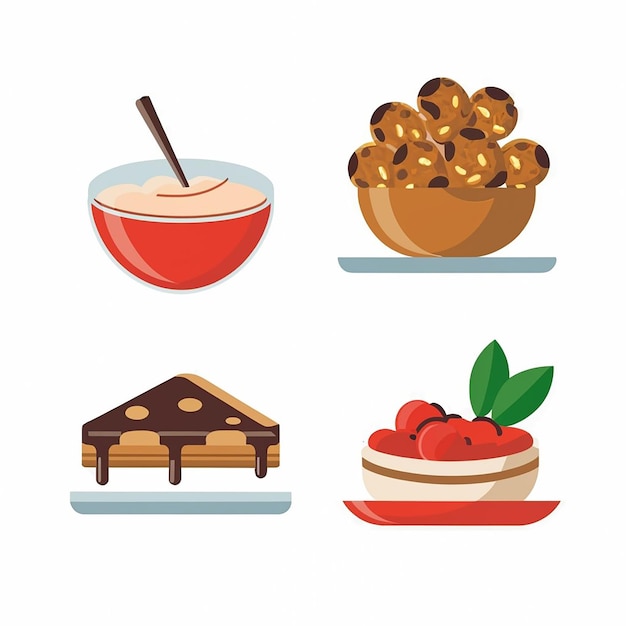 Vector delicious food icons in flat style on a white background