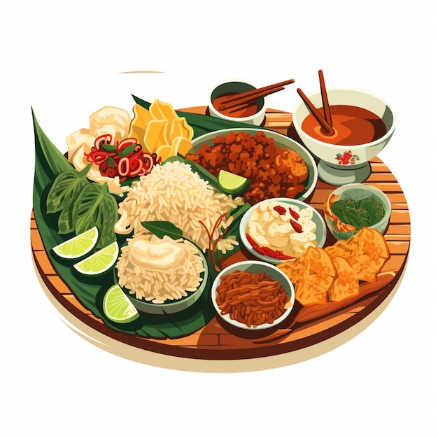 Vector delicious food illustration indonesia traditional dish dinner indonesian lunch vector menu