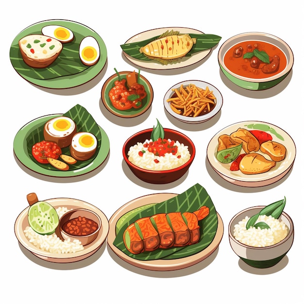 おいしい食べ物イラスト インドネシアの伝統的な料理ディナー インドネシア ランチ ベクトル メニュー