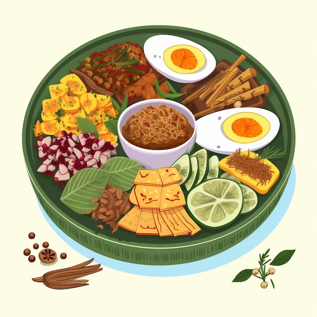 Vettore illustrazione di cibo delizioso cena piatto tradizionale indonesiano menu vettoriale pranzo indonesiano