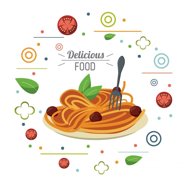 Carta di pasta e forchetta piatto delizioso cibo italiano