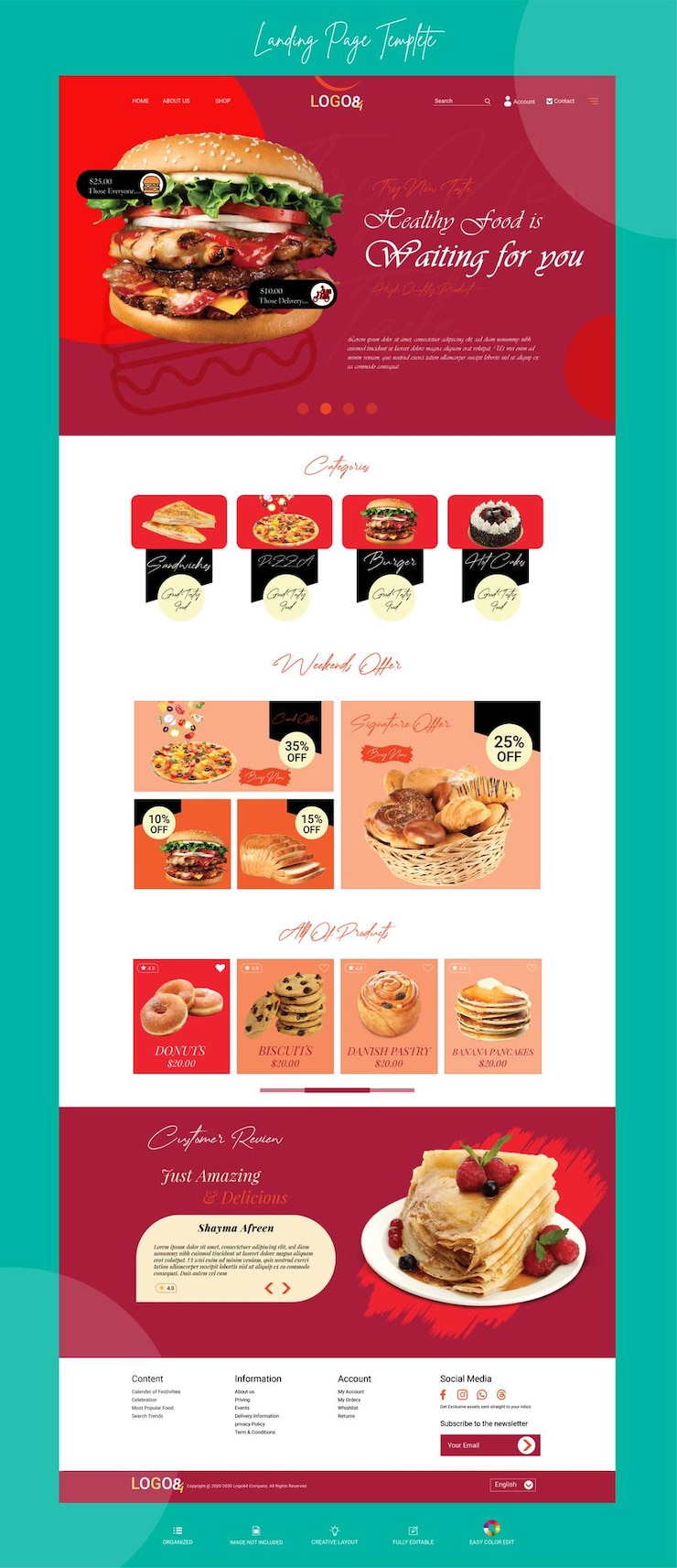 Вектор дизайн шаблона целевой страницы delicious food