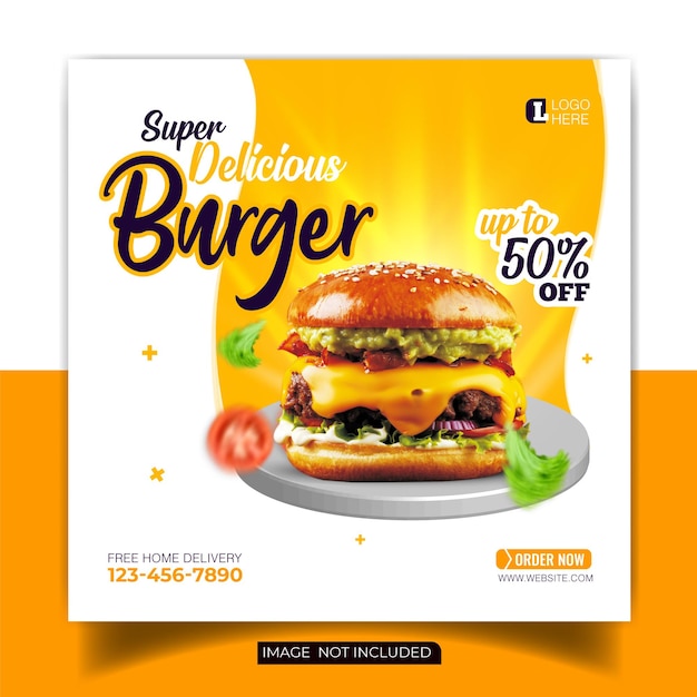 Вкусное меню еды и шаблон баннера в социальных сетях для гамбургеров