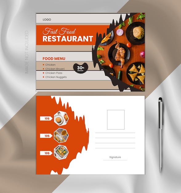 벡터 맛있는 음식 메뉴와 레스토랑 포스트카드 디자인 템플릿
