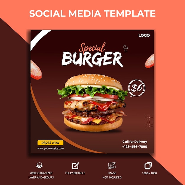 Delicious food menu and culinary social media promotion template Premium Vector