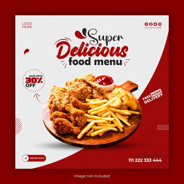 Delicious Food menu en instagram banner post ontwerp sjabloon