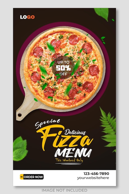 Vector delicious food menu fizza instagram and facebook story template