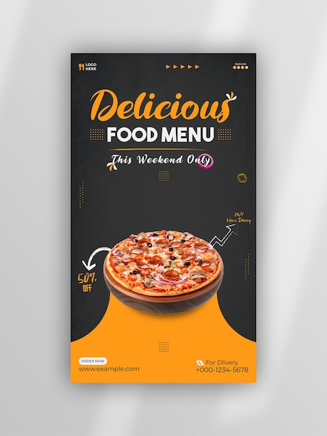 Vector delicious food menu instagram or facebook story template