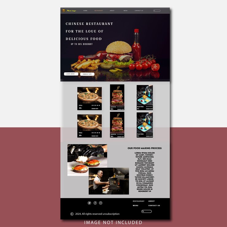 Vector delicious food menu landing page template or homepage design