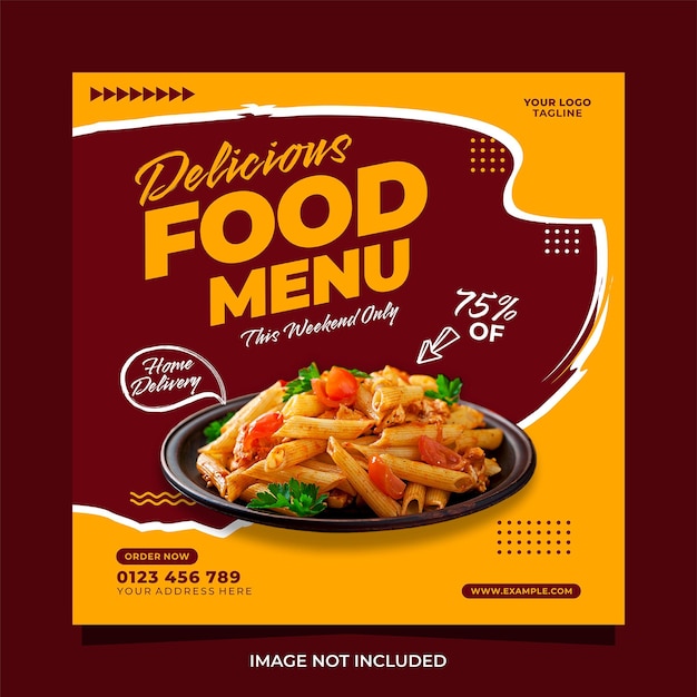 Шаблон мобильного квадратного баннера меню вкусной еды для поста в социальных сетях