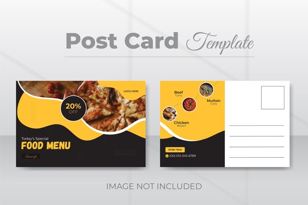 Delicious food menu postcard design template