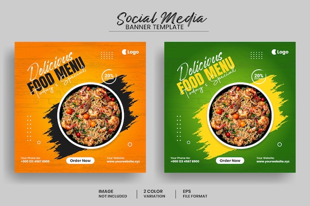 Delicious food menu promotion social media post banner template