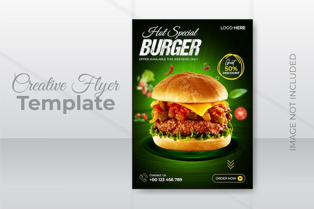 Вектор Вкусное меню ресторана и шаблон дизайна флаера для гамбургеров