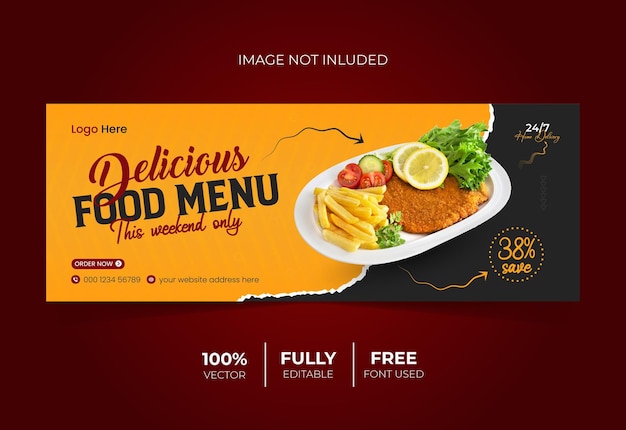 Vector delicious food menu and restaurant facebook cover design template x web banner template