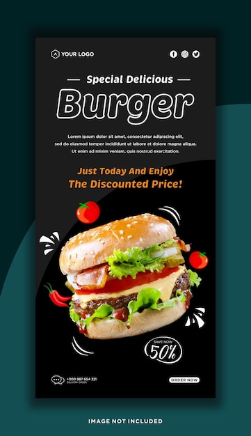 Delicious food menu restaurant social media banner template premium vector
