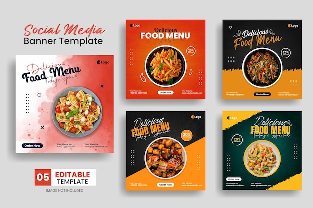 Delicious food menu restaurant social media promotion square banner template set and web banner