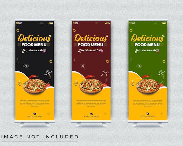 delicious food menu roll up banner design template