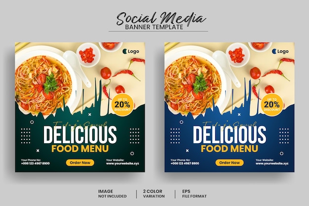 Delicious food menu social media post banner template or Restaurant promotion banner