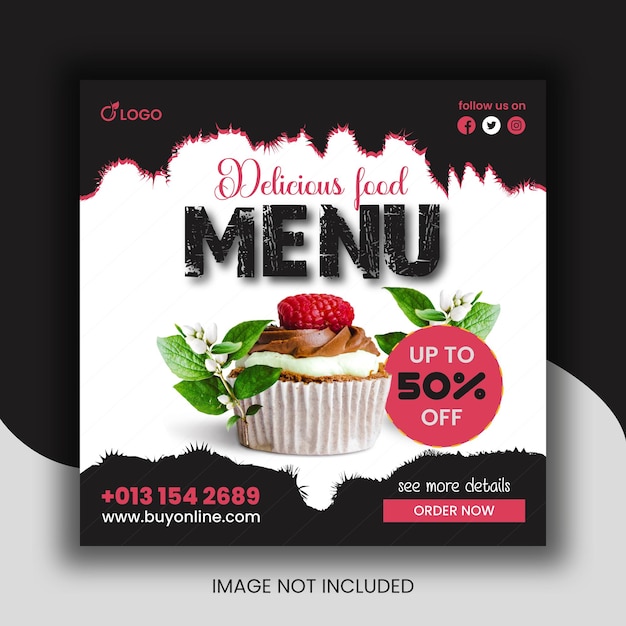 Vettore menu di cibo delizioso modello web banner instagram post sui social media