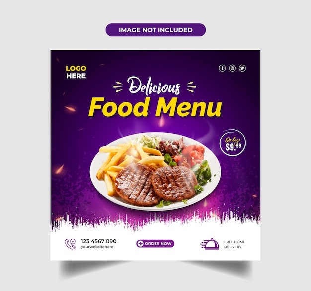 Vector delicious food menu social media post or web banner template premium vector