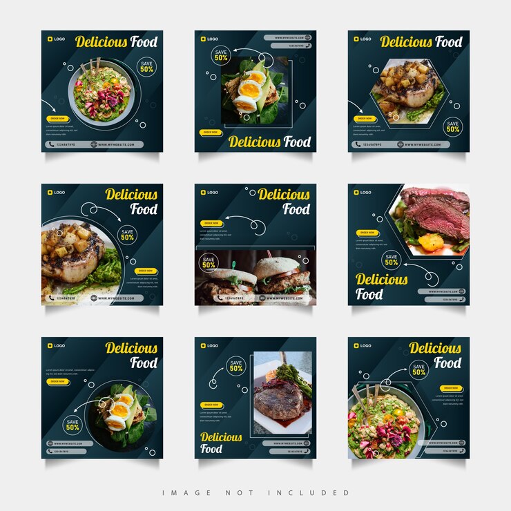 Набор шаблонов сообщений в социальных сетях вкусной еды