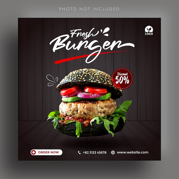 Vector delicious fresh burger social media instagram post advertising banner template