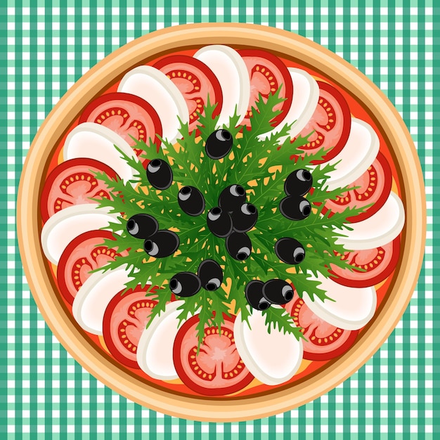 Vettore deliziosa pizza caprese fresca con rucola l'immagine vettoriale può essere utilizzata per menu o poster di cibo, carte di design e altri mestieri