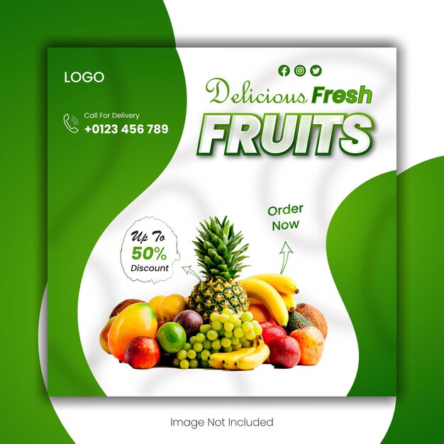 Vector delicious fresh fruits social media post design template