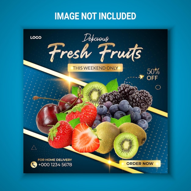 Vector delicious fresh fruits social media post template design