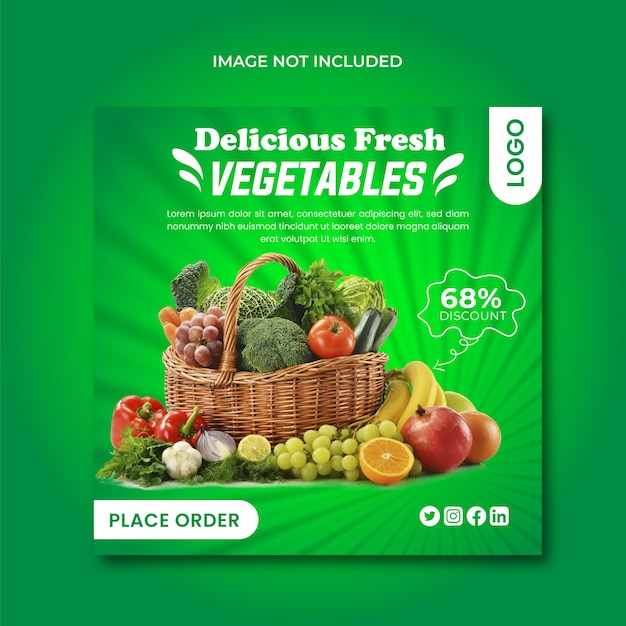 Delicious fresh vegetable social media feed post template Premium Vector