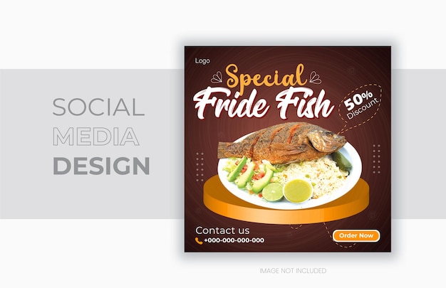 Delicious fride fish modello di design di banner per i social media design di banner di cibo per ristoranti